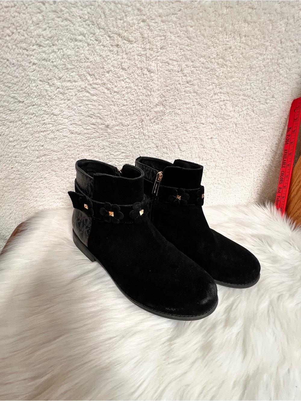 Michael Kors Black Logo Ankle Booties with Gold MK Buttons - Picture 4 of 8